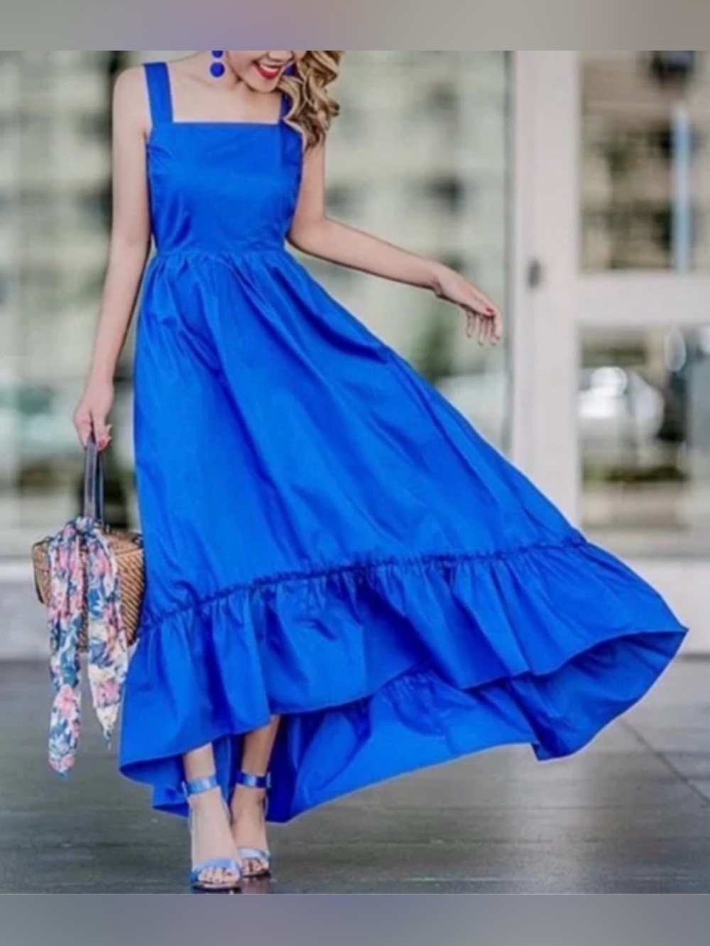 Who What Wear Blue Maxi Dress. Side zip. Hi/lo hem w tier.